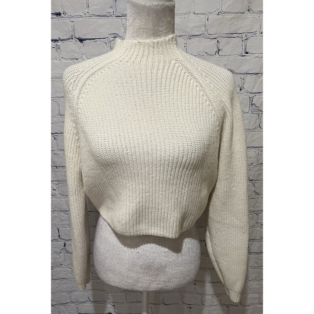 Hollister Women's Sweater Size Small White Cropped Bohemian Relaxed Cotton Blend